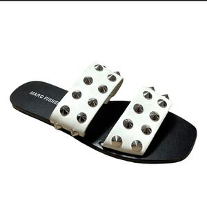 Marc Fisher Women's White Vegan Leather Slide Studded Bolive Sandals Size 8.5